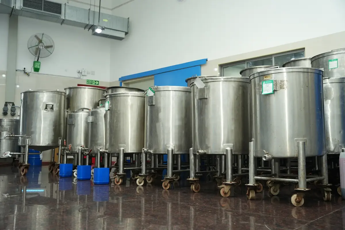 Stainless liquid flavour compounding vessels at Lux
